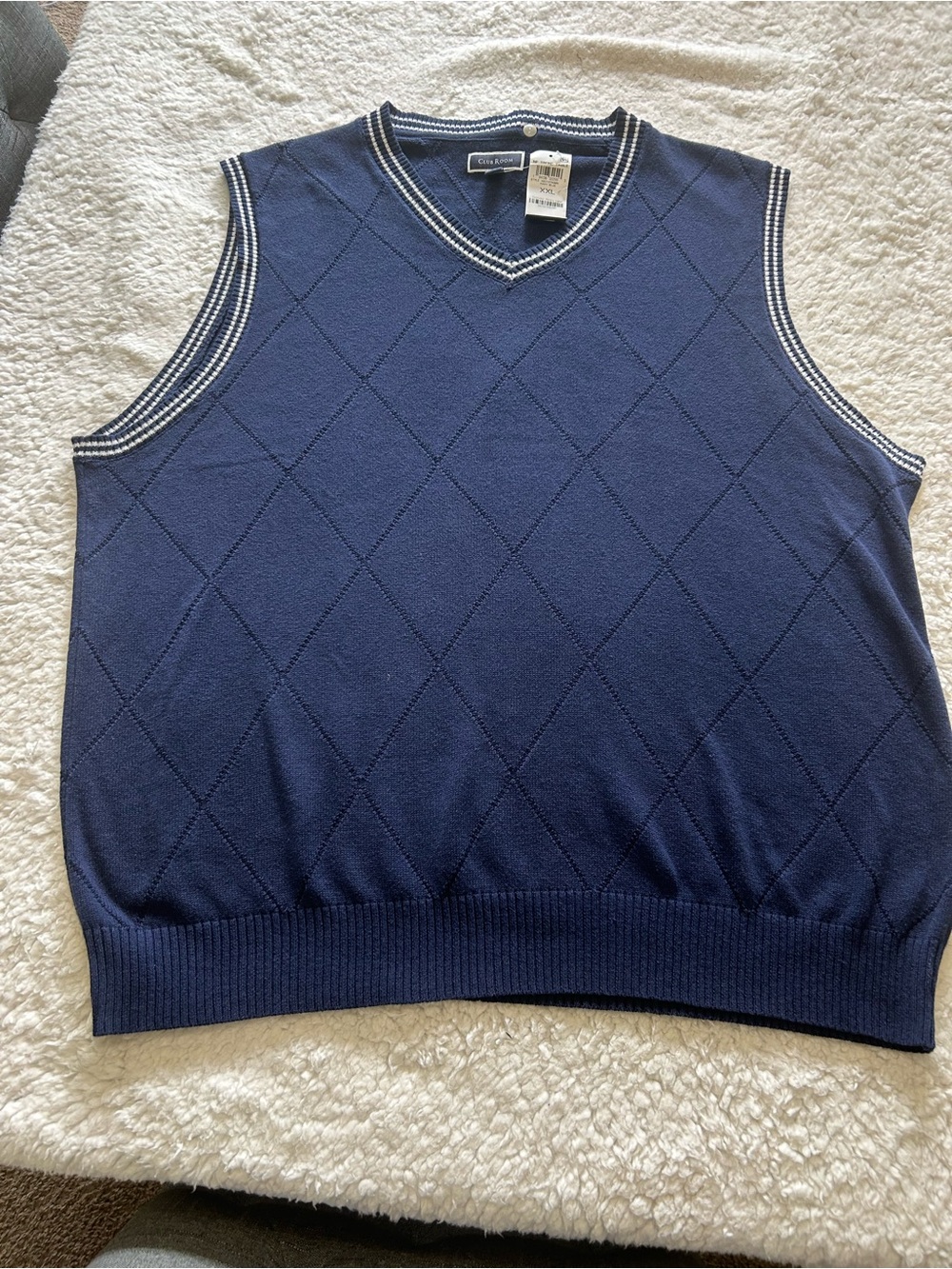 Club Room Navy Blue V-Neck Diamond Knit Sweater Vest